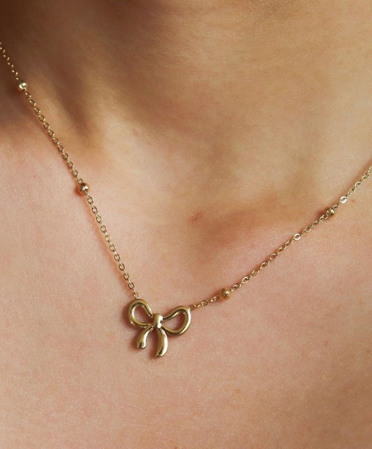 Gold Bow Charm Necklace
