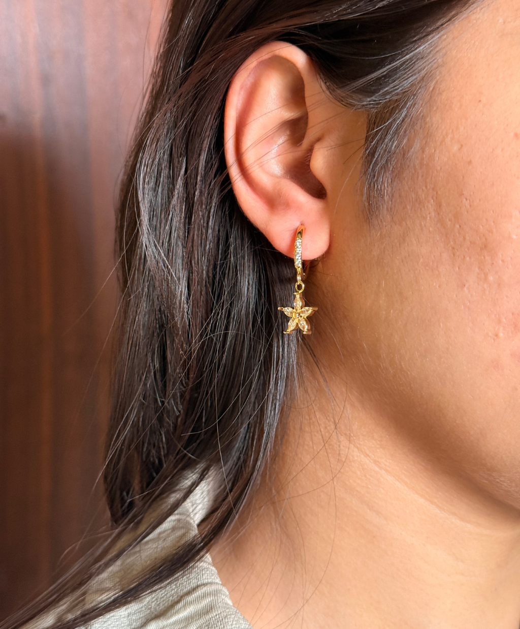 Gold Flower Charm earring