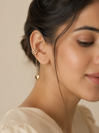 Pearl Heart Chain Ear Cuff