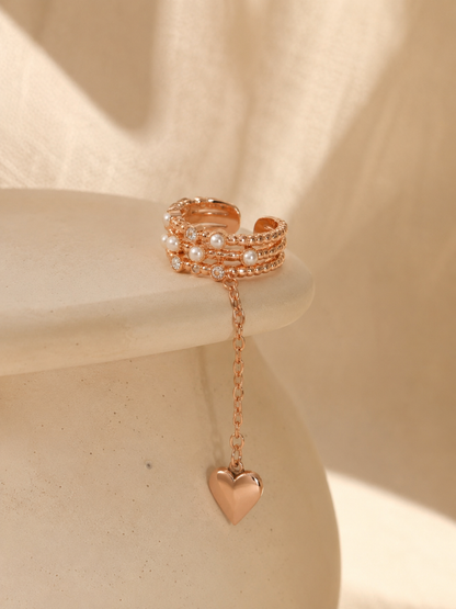 Pearl Heart Chain Ear Cuff