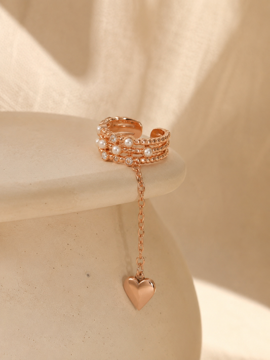 Pearl Heart Chain Ear Cuff